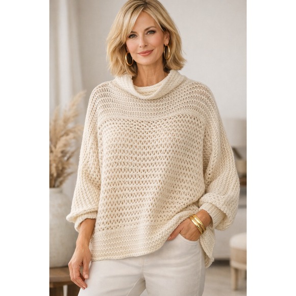 Chico's Sweaters - Chico's Black Label Cashmere Blend Chunky‎ Knit Oversized Sweater L/XL